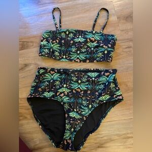 Old Navy Black Tropical Print High-Waist Bikini